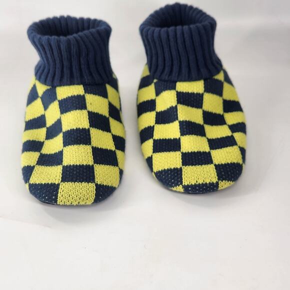 Free People Faux Fur Sleepover Booties 7 Socks Blue Yellow Checkered Cozy - Picture 3 of 9
